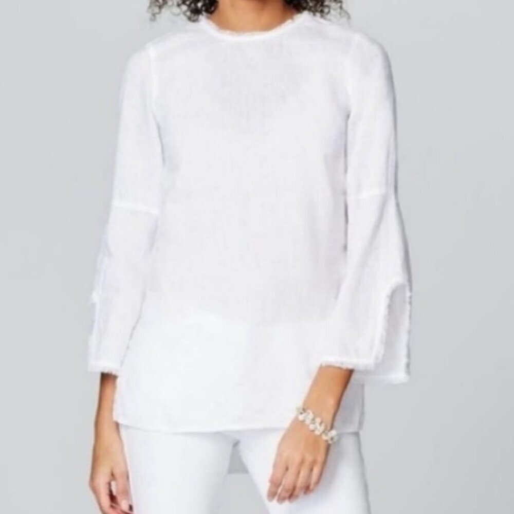 J Jill 100% Linen Wide Sleeve White Tunic Top Size Large